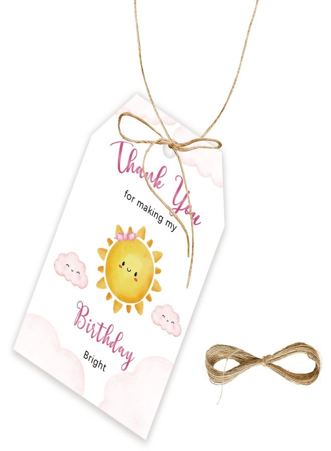FORSHEEP 50pcs Sunshine Thank You Tags, Sun Gift Tag with String for Girl Birthday Party, Nice Weather Thank You Paper Tags for First Trip Around The Sun Birthday Party Favors - Image 1